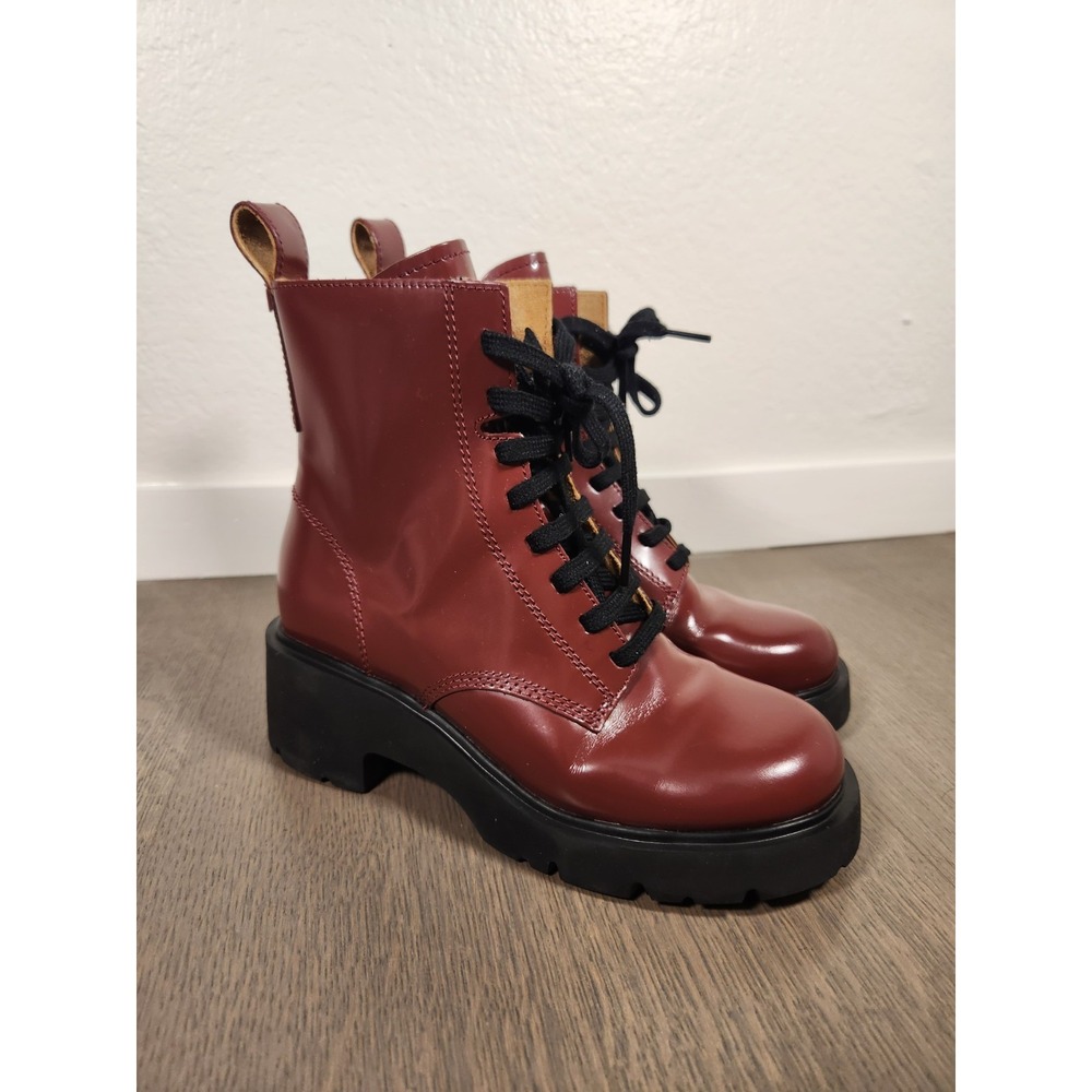 Camper Milah Leather Lace-Up Platform Combat Boots Women's 36 US 6 Burgundy Red
